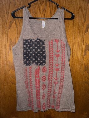 Grey Tank Top with Flag & Arrow Graphic